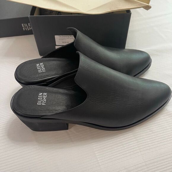 Eileen Fisher Smooth Leather Black Mules Size 10 - Picture 1 of 9